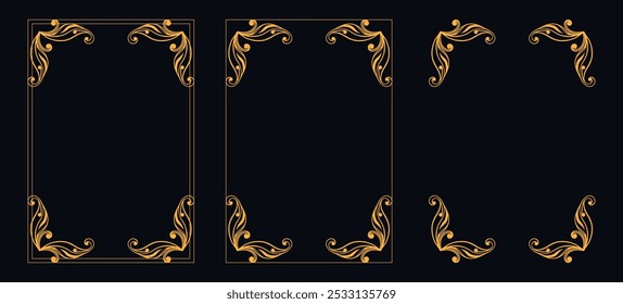 Marco caligráfico de la esquina y decoración de la página, ornamento floral, diseño de Vector, ornamento floral del oro, menú de la Boda y del restaurante, marco floral de la foto para la imagen, Elementos florales para el diseño