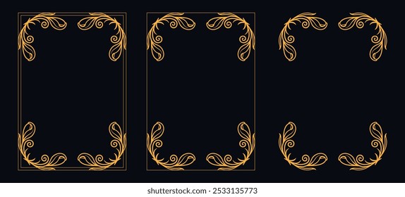 Marco caligráfico de la esquina y decoración de la página, ornamento floral, diseño de Vector, ornamento floral del oro, menú de la Boda y del restaurante, marco floral de la foto para la imagen, Elementos florales para el diseño