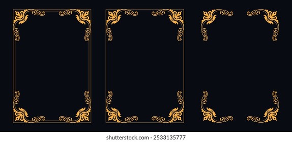 Marco caligráfico de la esquina y decoración de la página, ornamento floral, diseño de Vector, ornamento floral del oro, menú de la Boda y del restaurante, marco floral de la foto para la imagen, Elementos florales para el diseño