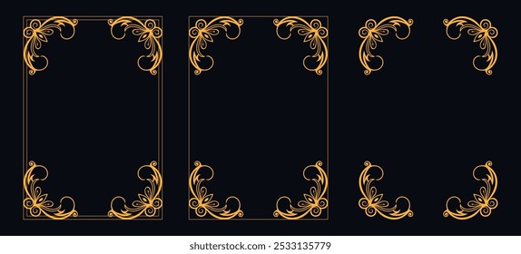 Marco caligráfico de la esquina y decoración de la página, ornamento floral, diseño de Vector, ornamento floral del oro, menú de la Boda y del restaurante, marco floral de la foto para la imagen, Elementos florales para el diseño