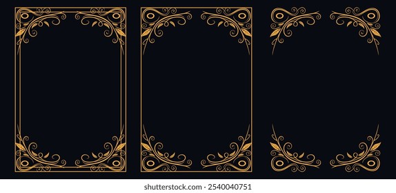 Marco caligráfico de la esquina y decoración de la página, ornamento floral, diseño de Vector, ornamento floral del oro, menú de la Boda y del restaurante, marco floral de la foto para la imagen, Elementos florales para el diseño