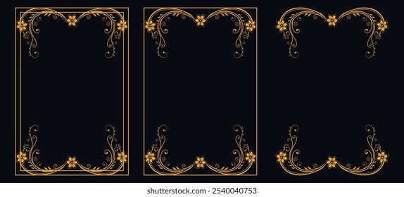 Calligraphic corner frame and page decoration, floral ornament, vector design, Gold floral ornament, Wedding and restaurant menu, photo frame floral for picture, Floral elements for design