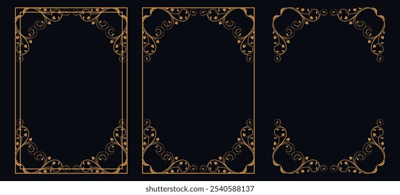 Marco caligráfico de la esquina y decoración de la página, ornamento floral, diseño de Vector, ornamento floral del oro, menú de la Boda y del restaurante, marco floral de la foto para la imagen, Elementos florales para el diseño