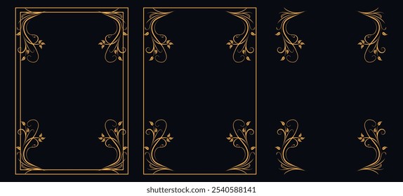 Marco caligráfico de la esquina y decoración de la página, ornamento floral, diseño de Vector, ornamento floral del oro, menú de la Boda y del restaurante, marco floral de la foto para la imagen, Elementos florales para el diseño