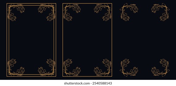 Calligraphic corner frame and page decoration, floral ornament, vector design, Gold floral ornament, Wedding and restaurant menu, photo frame floral for picture, Floral elements for design