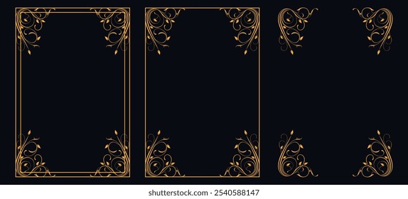 Marco caligráfico de la esquina y decoración de la página, ornamento floral, diseño de Vector, ornamento floral del oro, menú de la Boda y del restaurante, marco floral de la foto para la imagen, Elementos florales para el diseño