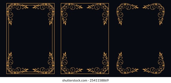 Marco caligráfico de la esquina y decoración de la página, ornamento floral, diseño de Vector, ornamento floral del oro, menú de la Boda y del restaurante, marco floral de la foto para la imagen, Elementos florales para el diseño