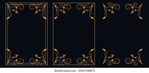 Marco caligráfico de la esquina y decoración de la página, ornamento floral, diseño de Vector, ornamento floral del oro, menú de la Boda y del restaurante, marco floral de la foto para la imagen, Elementos florales para el diseño