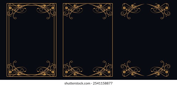 Marco caligráfico de la esquina y decoración de la página, ornamento floral, diseño de Vector, ornamento floral del oro, menú de la Boda y del restaurante, marco floral de la foto para la imagen, Elementos florales para el diseño