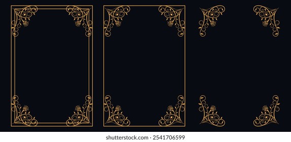 Marco caligráfico de la esquina y decoración de la página, ornamento floral, diseño de Vector, ornamento floral del oro, menú de la Boda y del restaurante, marco floral de la foto para la imagen, Elementos florales para el diseño