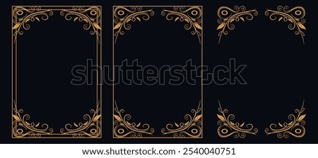 Calligraphic corner frame and page decoration, floral ornament, vector design, Gold floral ornament, Wedding and restaurant menu, photo frame floral for picture, Floral elements for design