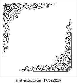 Calligraphic Corner Ink Pen Style, Ornamental Frame Border Corner Vector Art Illustration