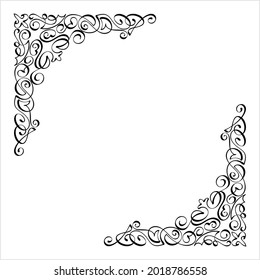 Calligraphic Corner Ink Pen Style, Ornamental Frame Border Corner Vector Art Illustration