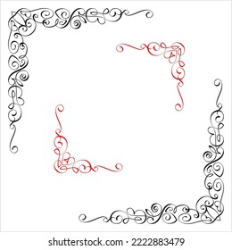 Calligraphic Corner Ink Pen Style, Ornamental Frame Border Corner Vector Art Illustration