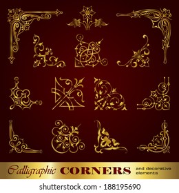 Calligraphic corners and decorative elements in gold