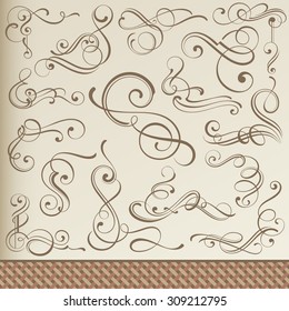 Calligraphic Curls and Vignettes designed as a Corners with Vintage Border