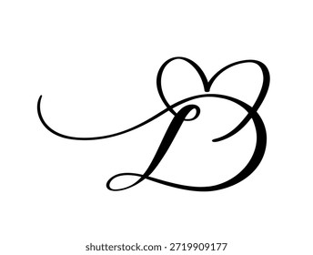 Calligraphic D letter intertwined, vector forming a heart at the top. Representing love, union, and partnership in a stylish design