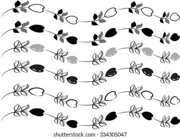 Calligraphic decorative elements with line and hearts