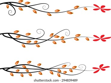 Calligraphic decorative elements with line and leaf