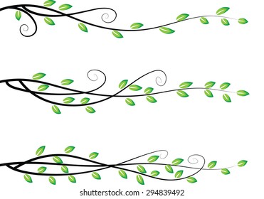 Calligraphic decorative elements with line and leaf