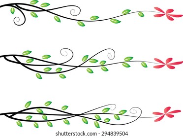 Calligraphic decorative elements with line and leaf