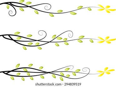 Calligraphic decorative elements with line and leaf