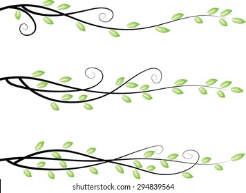 Calligraphic decorative elements with line and leaf