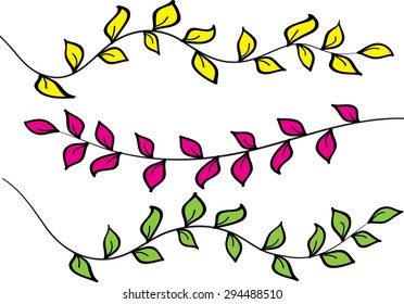 Calligraphic decorative elements with line: plant with leaf
