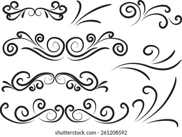 Calligraphic decorative elements with lines