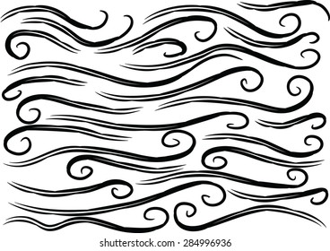 Calligraphic decorative elements with lines
