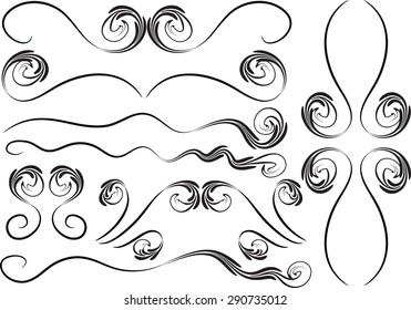 Calligraphic decorative elements with lines