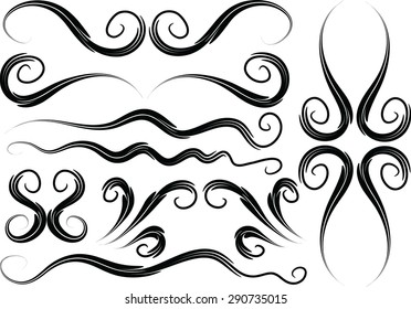 Calligraphic decorative elements with lines