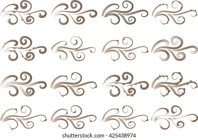 Calligraphic decorative elements with lines