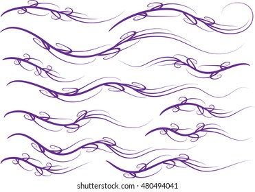 Calligraphic decorative elements with lines