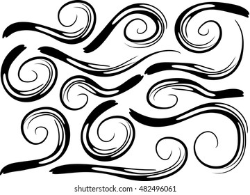 Calligraphic decorative elements with lines