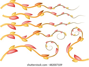 Calligraphic decorative elements with plant lines