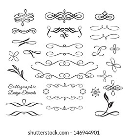 Calligraphic decorative elements in vector format. Ideal for creative layout, greeting cards, invitations, books, brochures, stencil and many more uses.