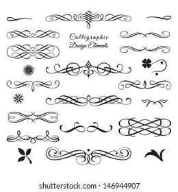 Calligraphic decorative elements in vector format. Ideal for creative layout, greeting cards, invitations, books, brochures, stencil and many more uses.