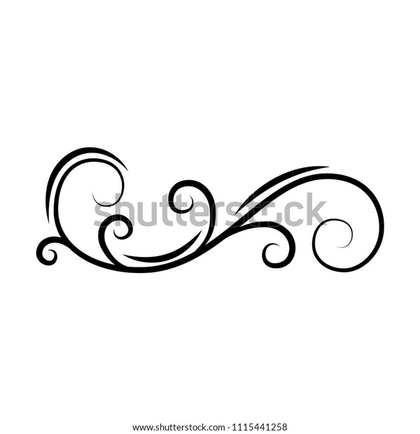 Calligraphic decorative\
swirl. Flourish scroll, floral wave. PAge divider, filigree border.\
Book decor. Greeting card, Wedding invitation design. Vector\
illustration.