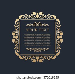 Calligraphic design element. Boutique brand, golden floral frame design template. Vector illustration