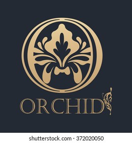 Calligraphic design element. Boutique brand, golden floral logo design template. Vector illustration