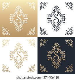 Calligraphic design element. Boutique brand, golden logo design template. Vector illustration