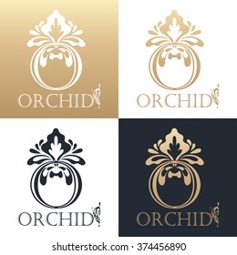 Calligraphic design element. Boutique brand, golden logo design template. Vector illustration