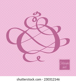 Calligraphic design element and page decoration. Hand-drawn calligraphic and typographic element on the light colored polka dot background. Vector illustration.