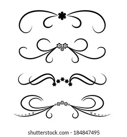 Calligraphic design element set with flowers.  Vector illustration.