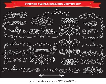Calligraphic design element set, swirl ornament. Decorative curls, swirls flourishes, divider, swashes