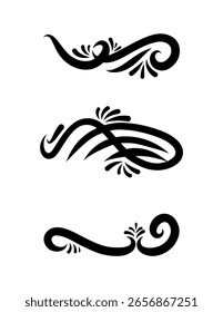 Calligraphic design elements Black and White, Swirls Vector Illustration.