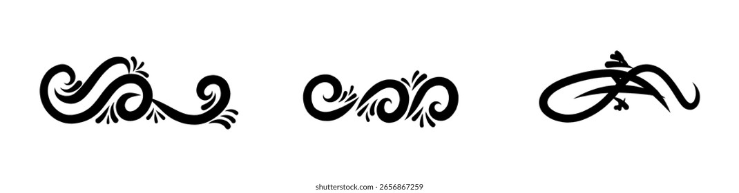 Kalligrafische Design-Elemente Schwarz und Weiß, wirbelt Vektorgrafik.