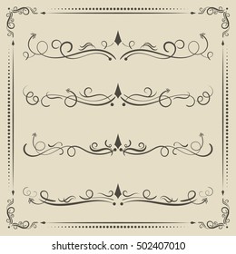 Calligraphic design elements, curves and spirals. Vector decorative frames.