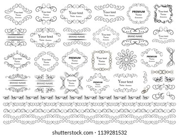 Calligraphic design elements . Decorative swirls or scrolls, vintage frames , flourishes, labels and dividers. Retro vector illustration